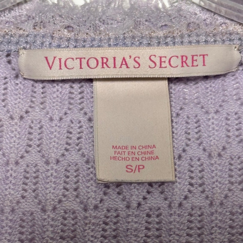 Victoria's Secret Lavender Pointelle Lace Trim V-Neck Long Sleeve Sweater Small - Picture 4 of 9